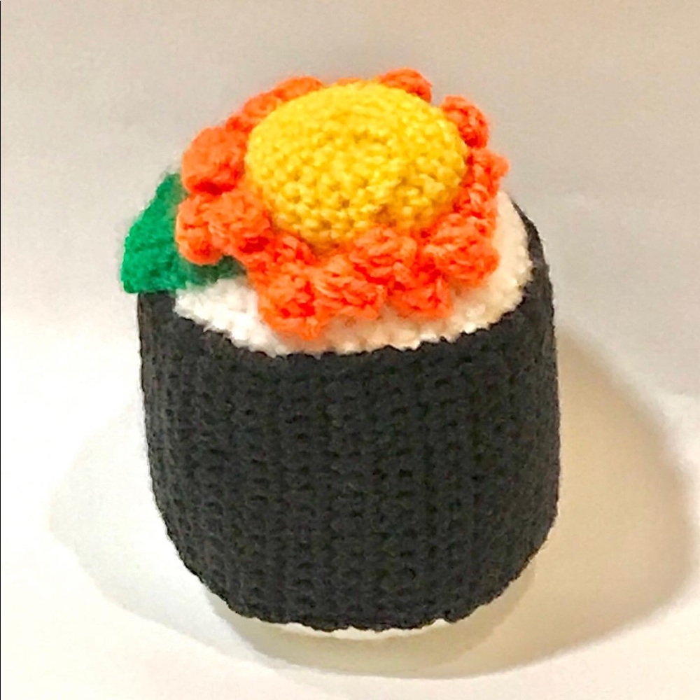 Handmade crochet dog toy with squeaker